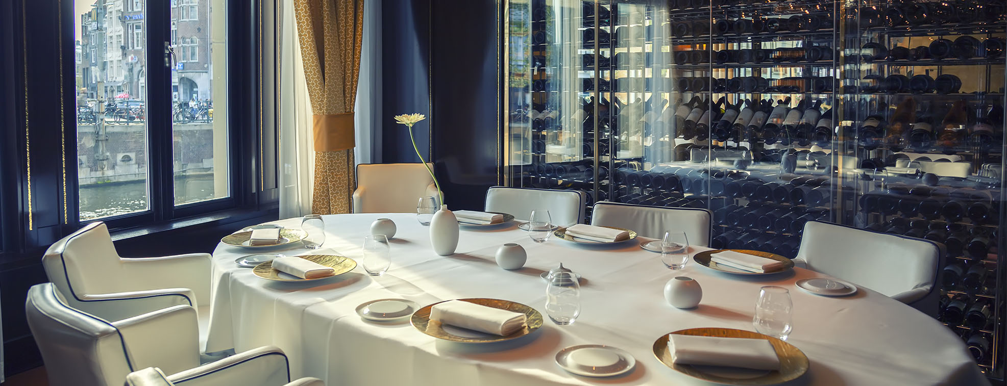 A table set up in a luxurious restaurant 