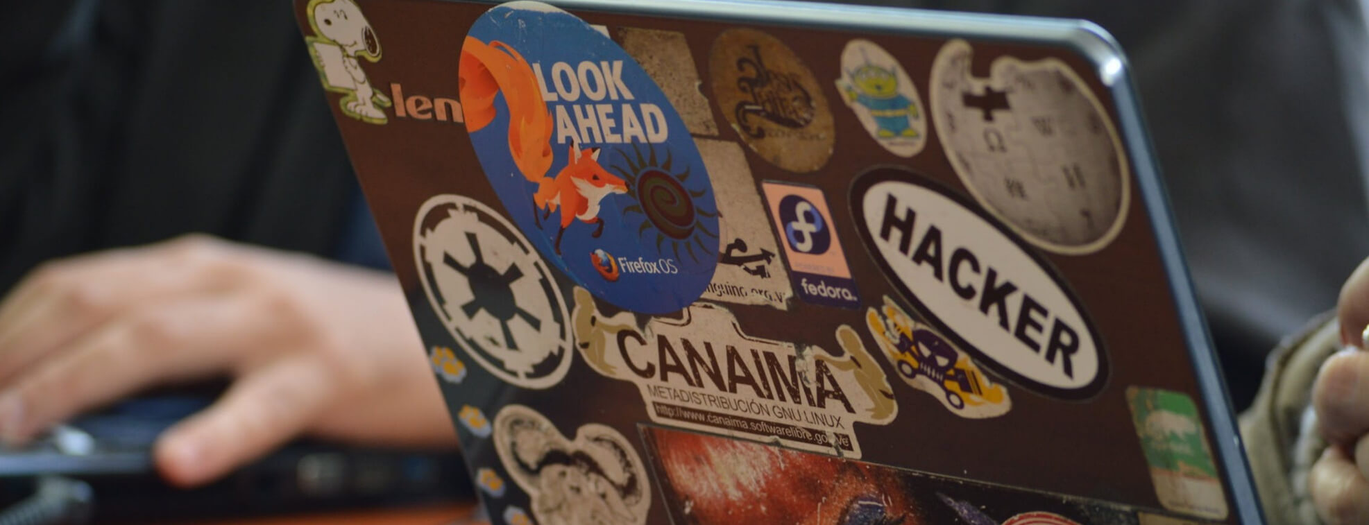 Laptop covered with stickers